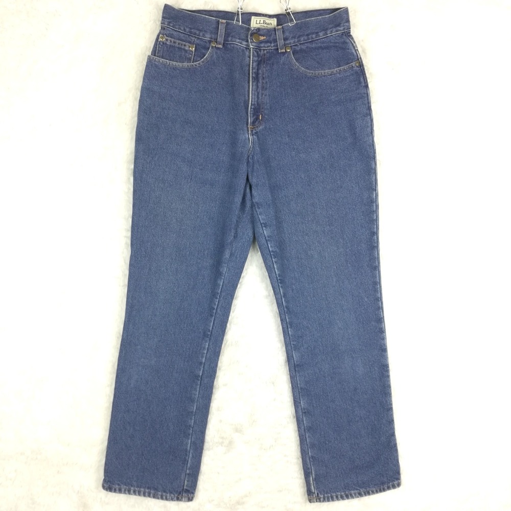 L.L.‎ Bean Womens Jeans Flannel Lined Straight Leg Blue Denim High Rise 12
